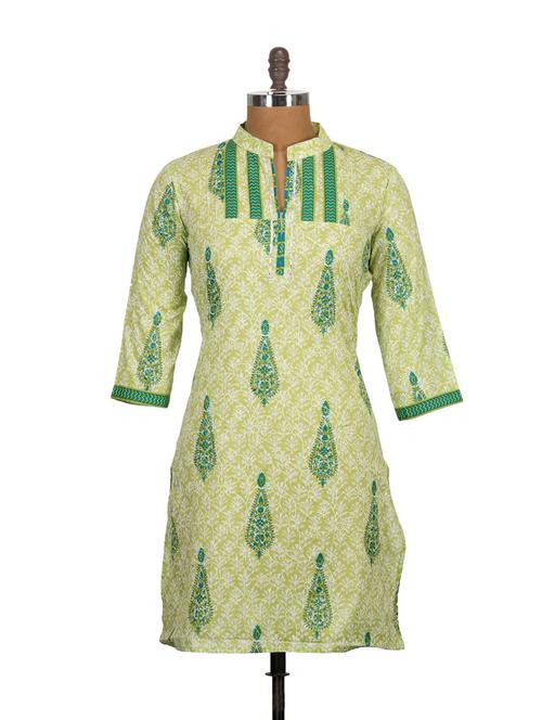 green cotton straight kurta - 36536 - Very Small Image - 1