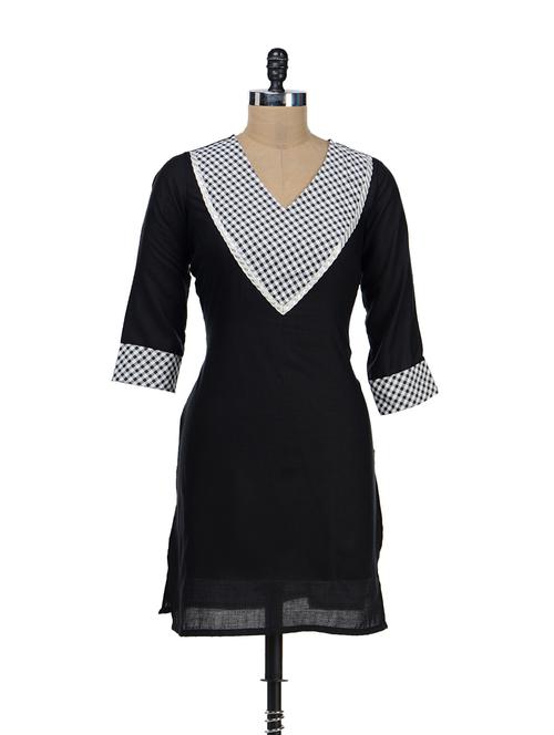 chic black checked kurta - 36588 - Very Small Image - 1