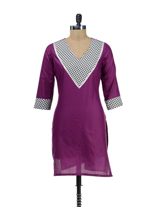 chic purple checked kurta - 36589 - Very Small Image - 1