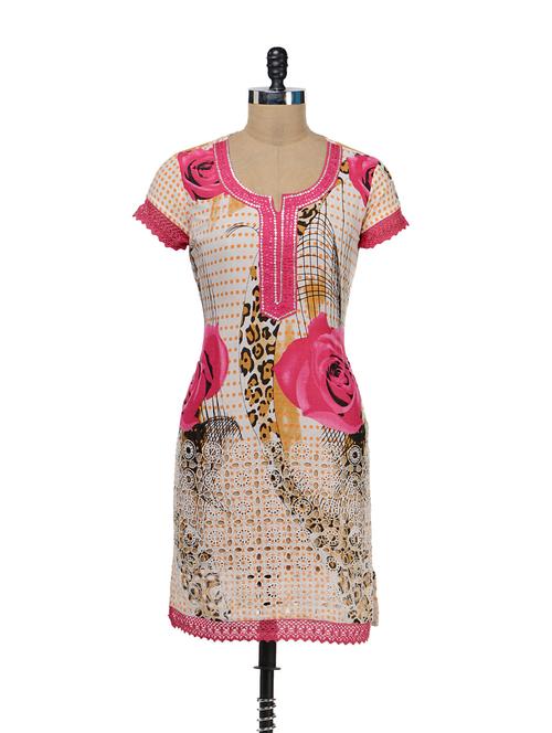 elegant pink printed kurta - 36604 - Very Small Image - 1