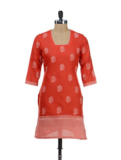 elegant red floral kurta - 36611 - Very Small Image - 1