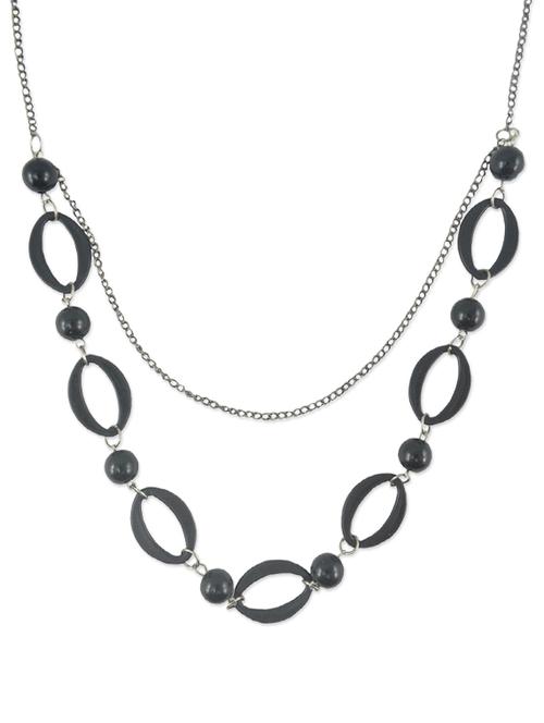 monochrome statement necklace with dual chains - 39427 - Very Small Image - 1