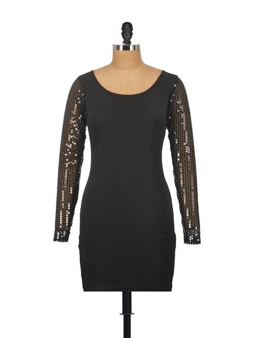 sequinned sleeve dress - 41475 - Very Small Image - 1
