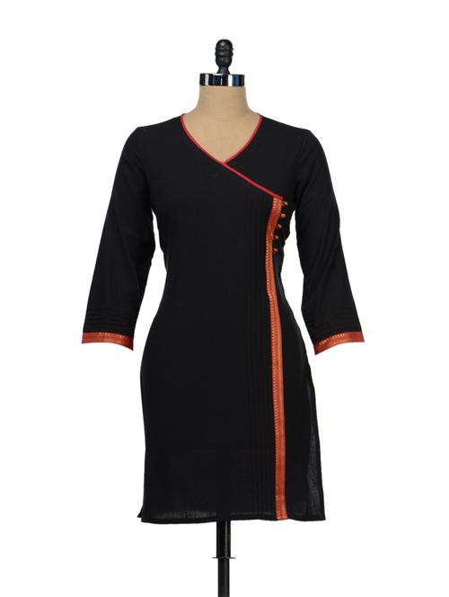 black & red overlap neckline kurti - 44332 - Very Small Image - 1