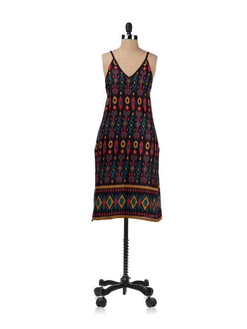 ikat print dress with elasticised back - 4610 - Very Small Image - 1