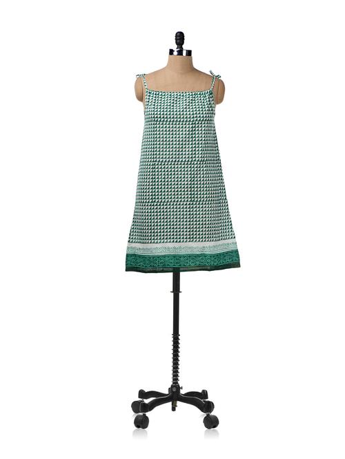 green block printed drawstring dress - 4611 - Very Small Image - 1