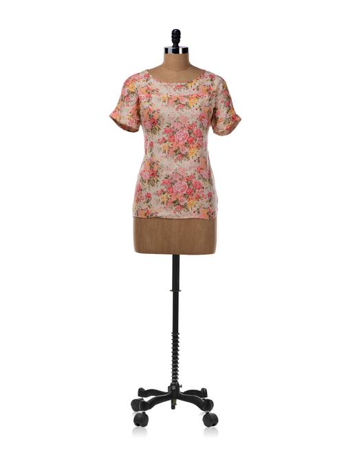 floral top with folded sleeves - 4756 - Very Small Image - 1