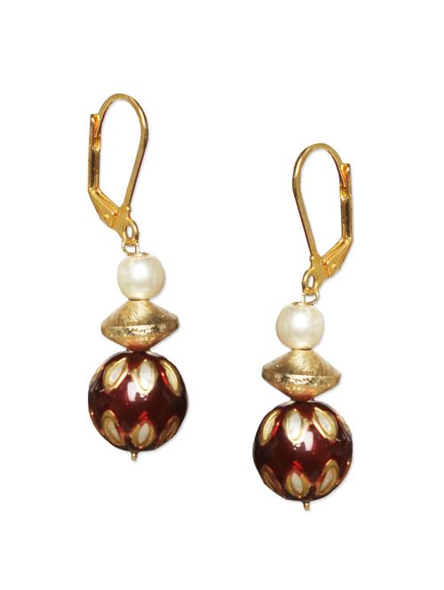 ethnic red & pearl earrings - 48839 - Very Small Image - 1