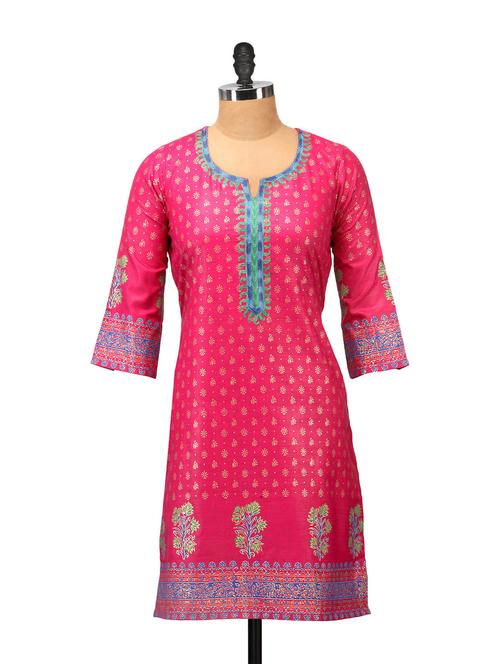 chic fuschia printed kurta - 48932 - Very Small Image - 1