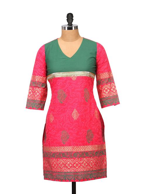 elegant pink printed kurta - 48937 - Very Small Image - 1