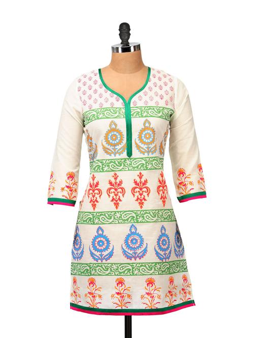 elegant off-white printed kurta - 48955 - Very Small Image - 1