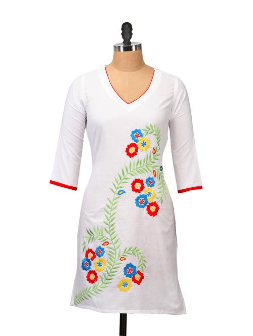 white embroidered floral kurta - 48961 - Very Small Image - 1