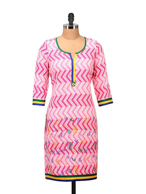 pink zig zag print kurta - 48962 - Very Small Image - 1