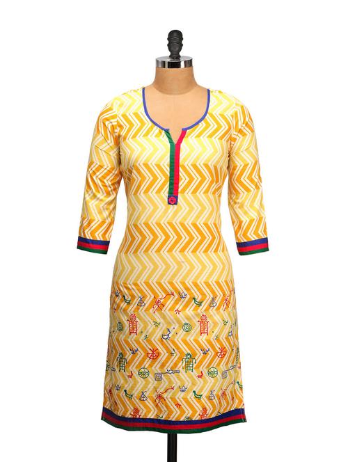 yellow zig zag print kurta - 48963 - Very Small Image - 1