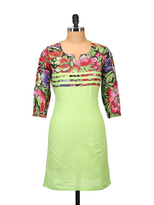 lime green floral kurta - 48968 - Very Small Image - 1
