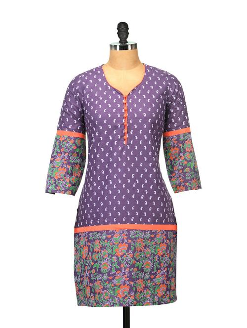 elegant purple printed kurta - 48969 - Very Small Image - 1