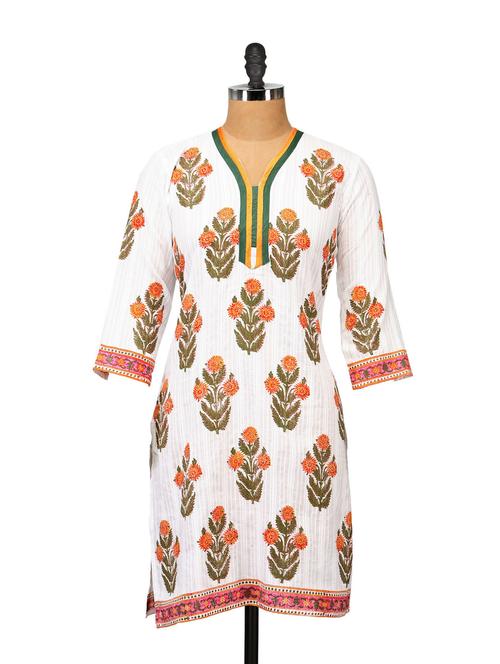 elegant white floral kurta - 48970 - Very Small Image - 1