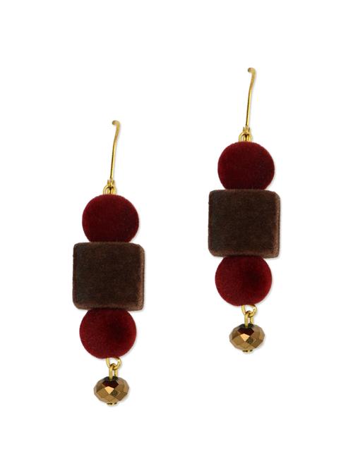 red & brown velvet cube earrings - 49309 - Very Small Image - 1