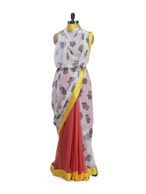 Rose Print Reversible Saree - 51638 - Very Small Image - 1