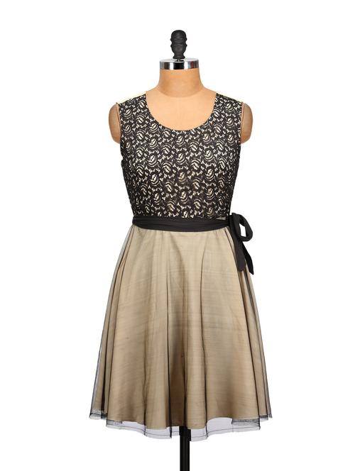 beige &black net dress - 53987 - Very Small Image - 1