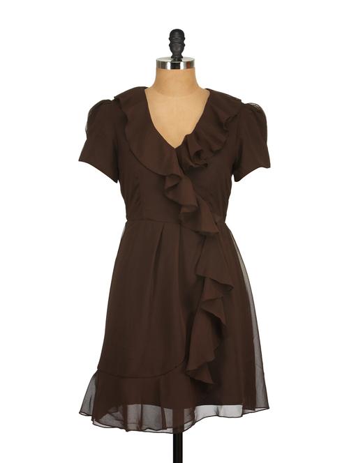 cocoa brown ruffled dress - 53994 - Very Small Image - 1