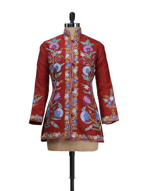 embroidered red kashmiri coat - 54742 - Very Small Image - 1