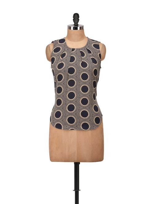 blue & cream printed sleeveless top - 55406 - Very Small Image - 1