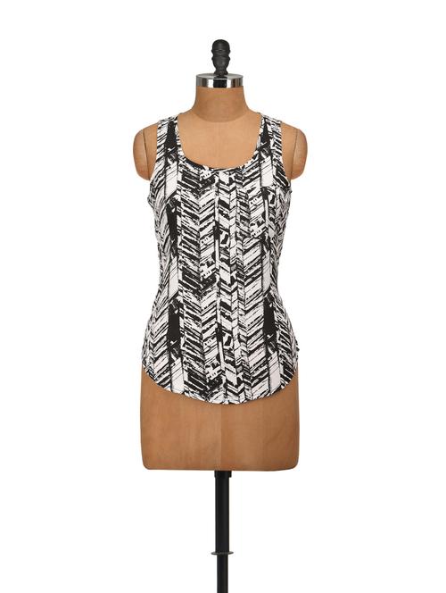 black & white printed sleeveless top - 55432 - Very Small Image - 1