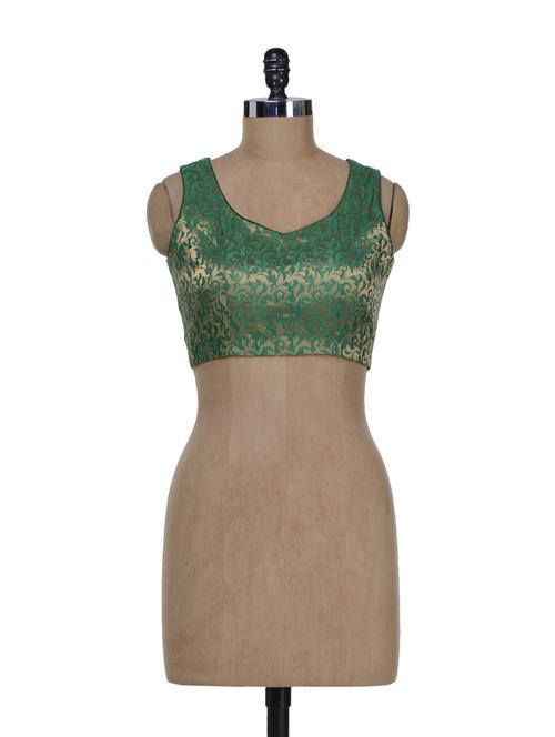 designer green & gold brocade blouse - 56028 - Very Small Image - 1