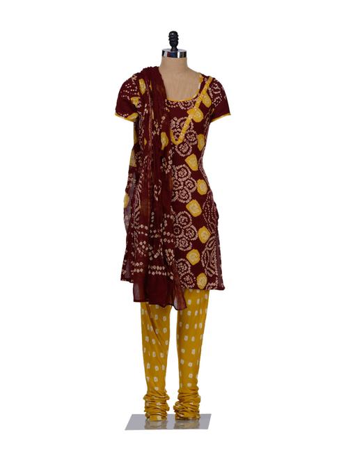designer bandhani print suit piece - 56504 - Very Small Image - 1