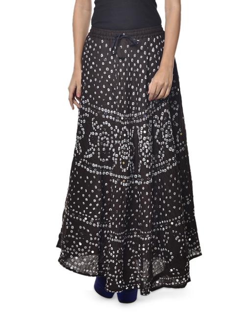 ethnic black jaipuri bandhej long skirt - 56521 - Very Small Image - 1