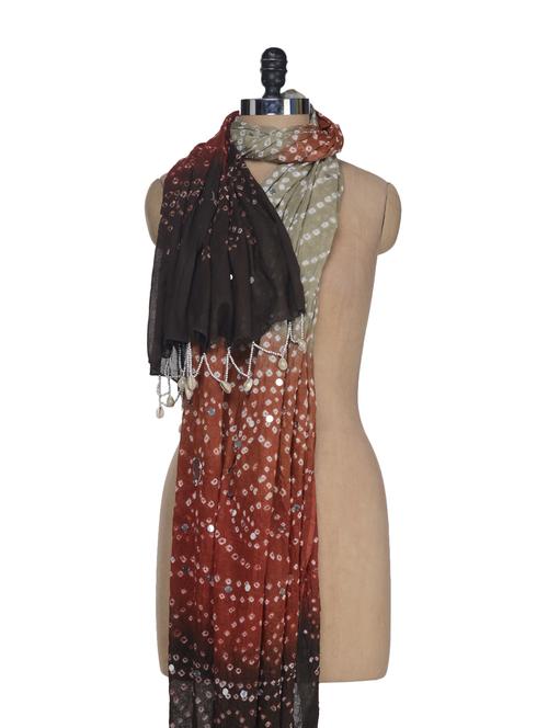 brown & black jaipuri bandhej dupatta - 56541 - Very Small Image - 1