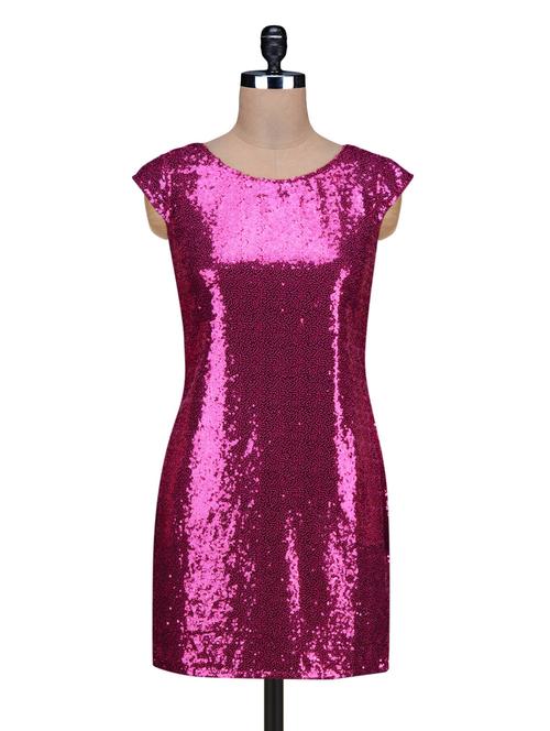 magenta sequined poly georgette mini dress - 56945 - Very Small Image - 1