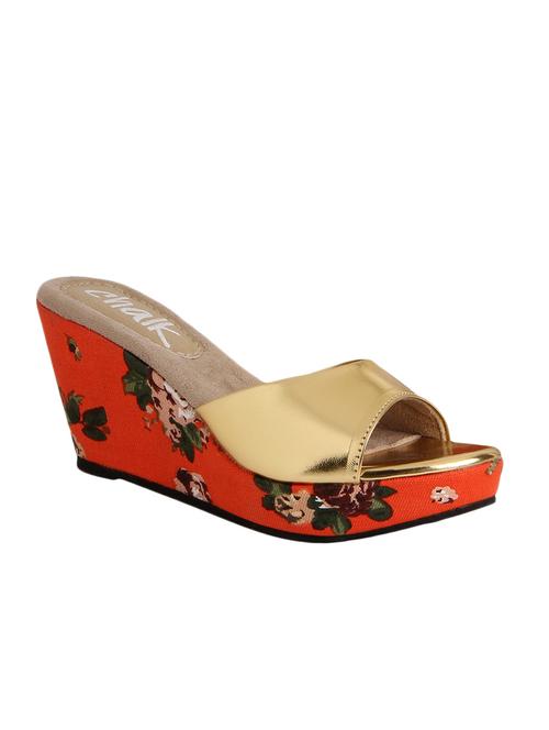 orange floral print open toe wedges - 58177 - Very Small Image - 1