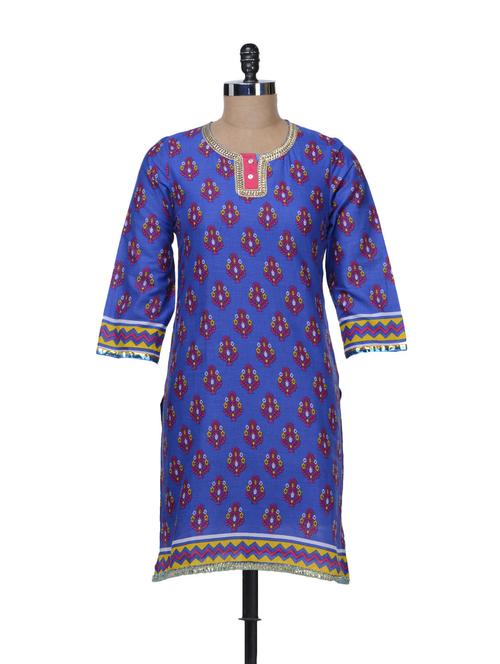 stylish blue & red printed kurta - 58890 - Very Small Image - 1