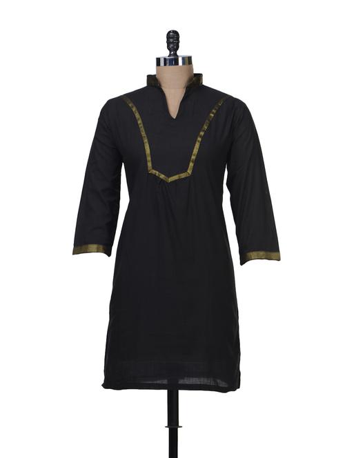 black Cotton Blend Straight Kurta - 59302 - Very Small Image - 1