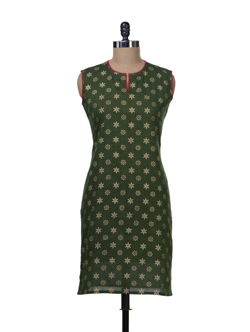green cotton blend straight kurta - 59305 - Very Small Image - 1