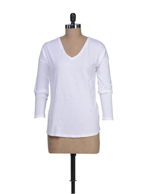 white solid t-shirt with sleeve patch - 60563 - Very Small Image - 1