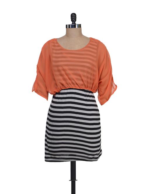striped monochrome dress with an orange top - 60850 - Very Small Image - 1