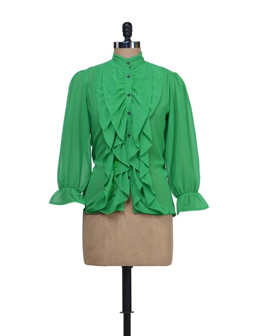 ruffled sheer green top - 60866 - Very Small Image - 1