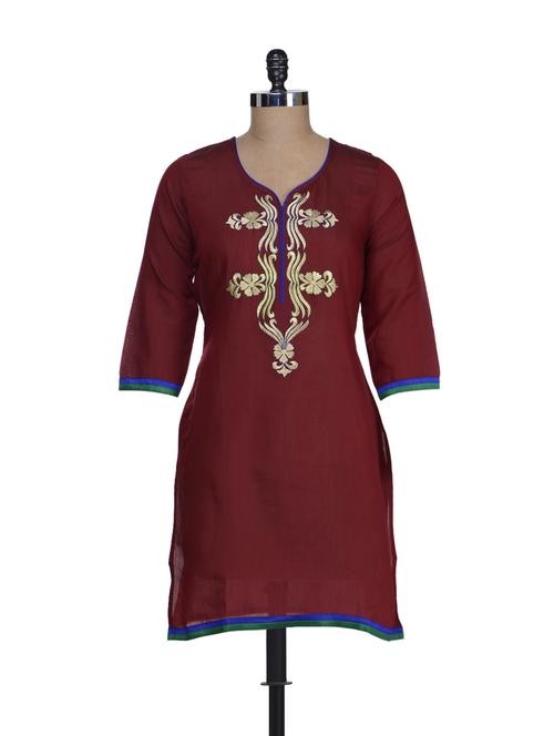 ethnic maroon chanderi kurta - 60920 - Very Small Image - 1