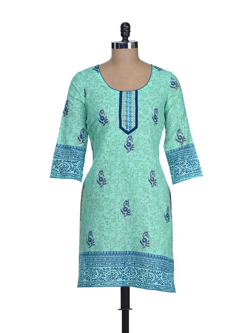 elegant blue printed kurta - 60928 - Very Small Image - 1