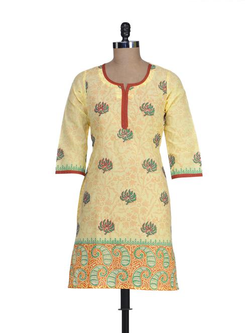 elegant beige printed kurta - 60929 - Very Small Image - 1