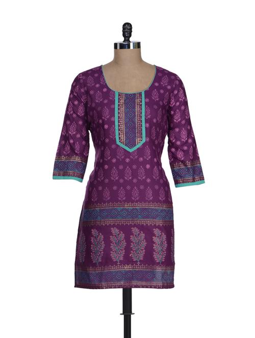 deep purple printed kurta - 60930 - Very Small Image - 1