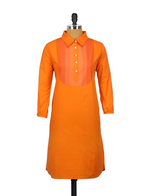 Zesty Orange Long Collared Kurta - 61775 - Very Small Image - 1