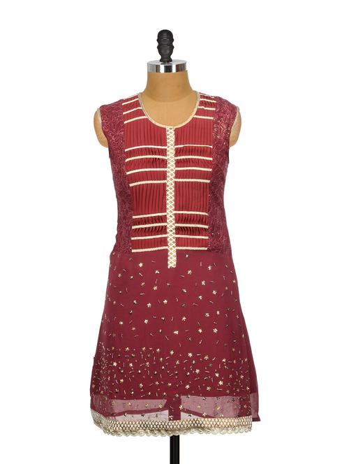 Maroon A-line Kurta - 62695 - Very Small Image - 1