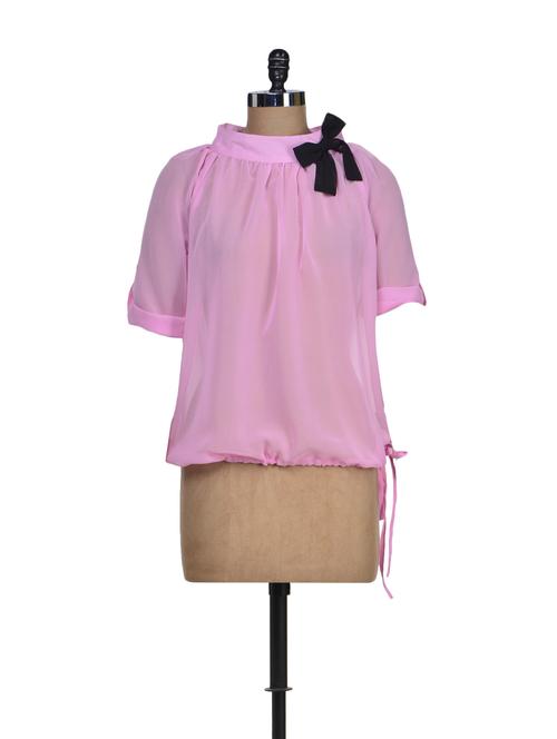 sheer baby pink top with tie-up - 66309 - Very Small Image - 1