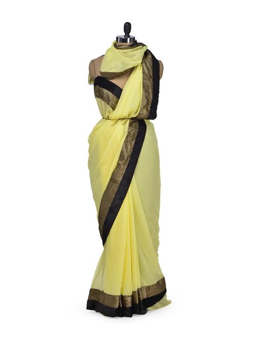 Chic Yellow Designer Saree - 66434 - Very Small Image - 1