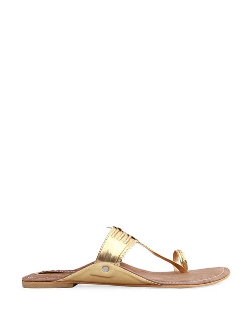 shiny golden traditional kolhapuris - 69676 - Very Small Image - 1