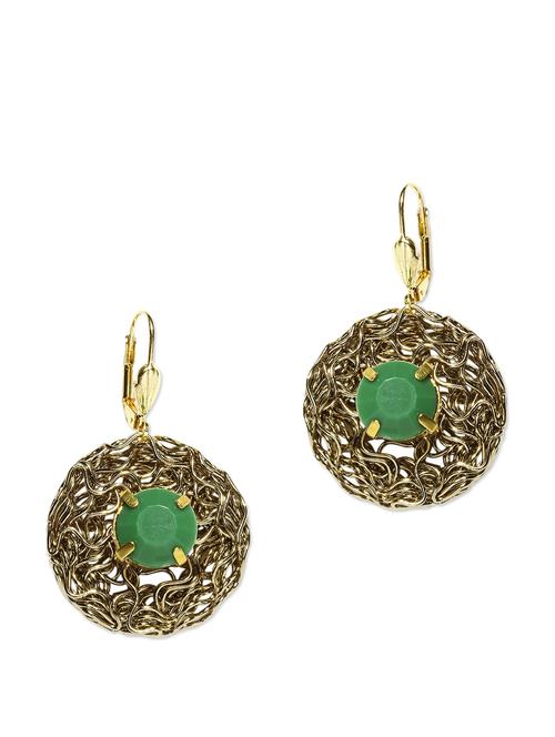 green metal drop earrings - 70152 - Very Small Image - 1